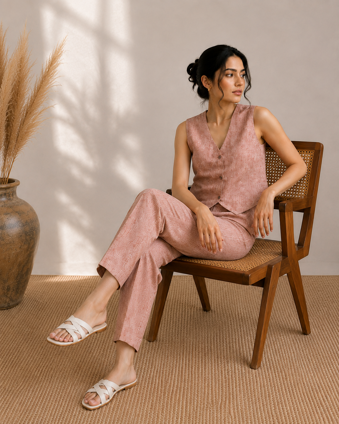 Rosewood linen co-ord seated view