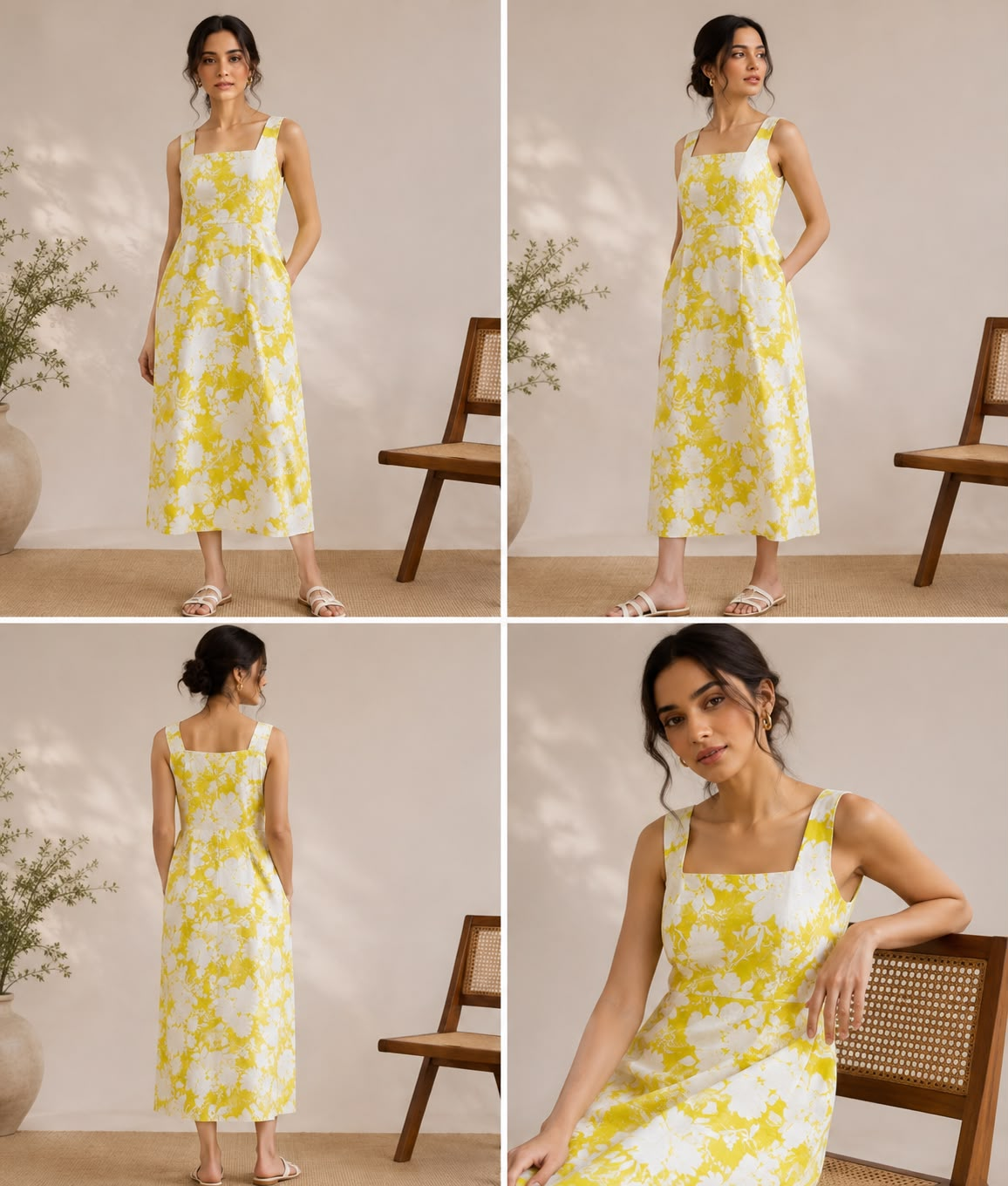 Sunlit Blooms floral linen midi dress detail collage