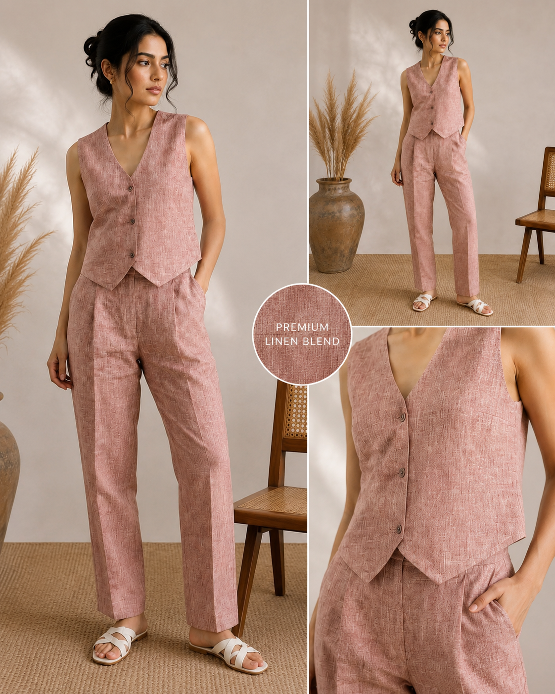 Rosewood linen co-ord detail collage